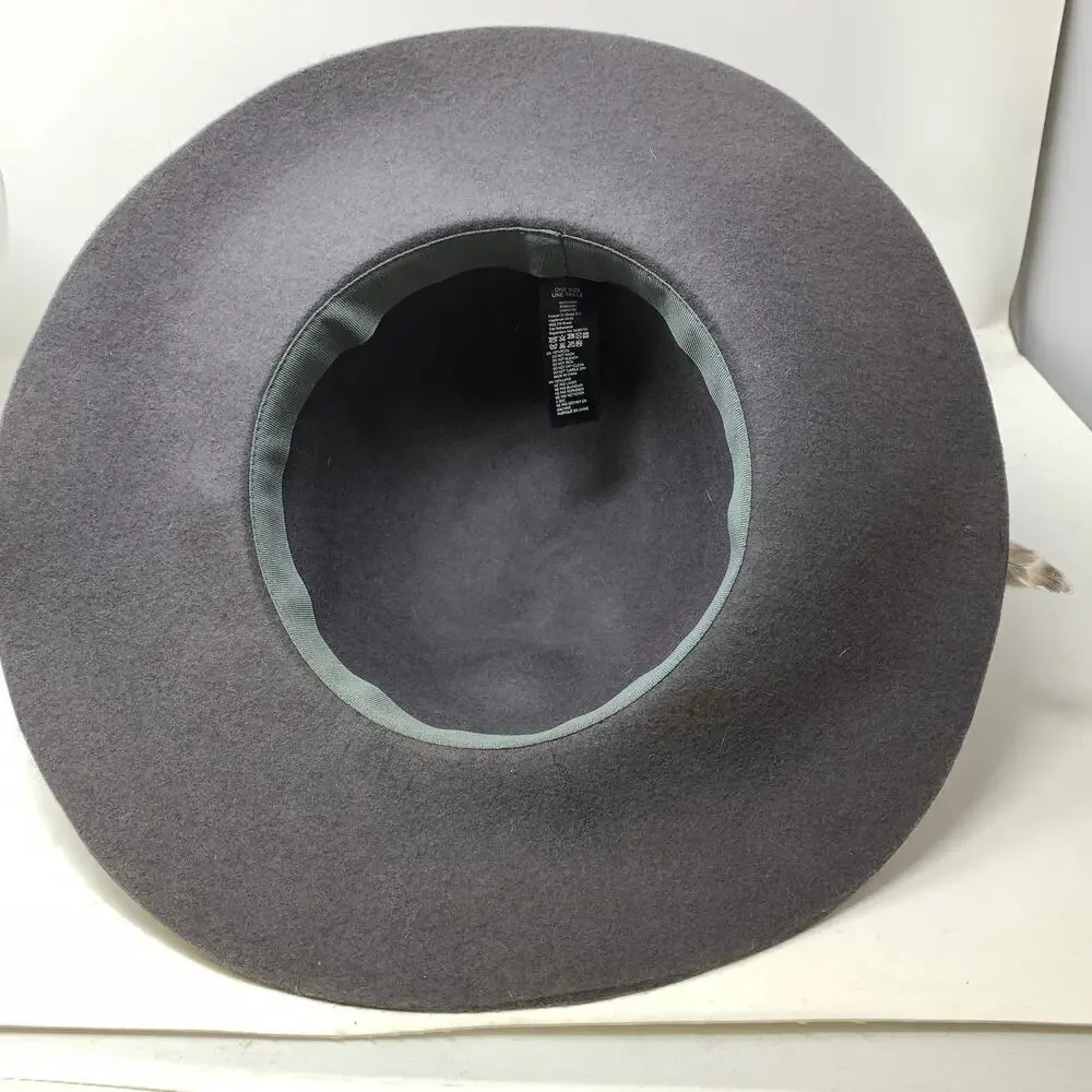 Forever 21 Wool Felt Cloche Hat Gray Feather Accent Wide Brim One Size Womens